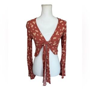 Audrey 3+1 Rust Floral Tie-Front Blouse | Small